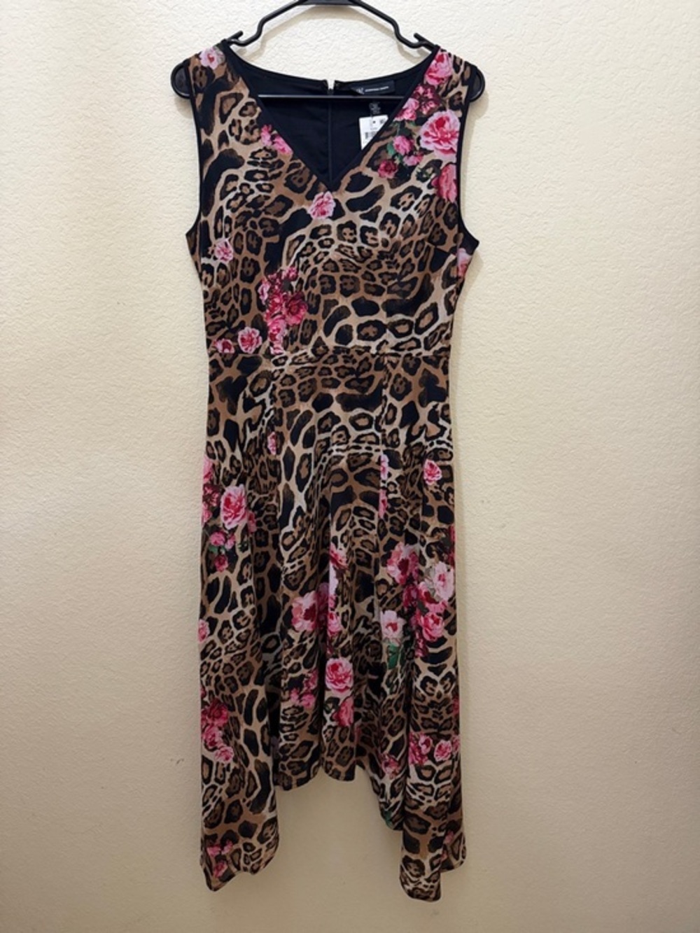 INC International Concepts Leopard & Pink Floral V-Neck Midi Dress